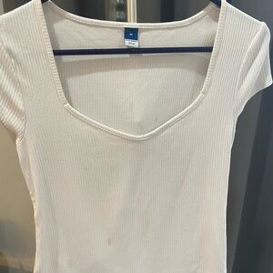 Old Navy Cream Ribbed Short Sleeve Top